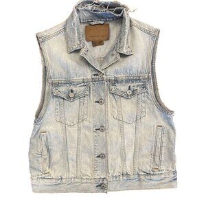 AEO Distressed Light Blue Jean Vest with 1980's Stone Wash Vibe Sz Medium